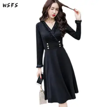 Autumn Dresses Black Vneck Elegant Korean Women Dress Long Sexy Party Bodycon Bandage Lady Vintage Midi Aline Clothes Sundress
Autumn Dresses Black Vneck Elegant Korean Women Dress Long Sexy Party Bodycon Bandage Lady Vintage Midi Aline Clothes Sundress