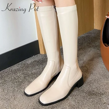 Krazing Pot plus size square toe med heel winter shoes handmade brand top quality simple solid Korean street knee-high boots L99
Krazing Pot plus size square toe med heel winter shoes handmade brand top quality simple solid Korean street knee-high boots L99