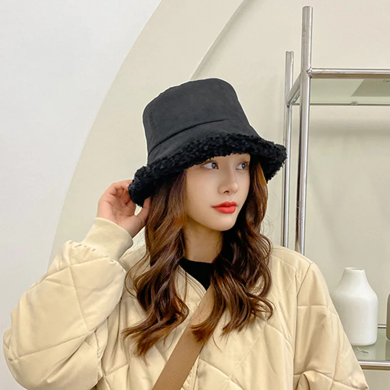 New Lamb Wool Women Bucket Hat Solid Color Autumn Winter Fisherman's Hats for Ladies Keep Warm Casual Cap Female Flat Top Hat
New Lamb Wool Women Bucket Hat Solid Color Autumn Winter Fisherman's Hats for Ladies Keep Warm Casual Cap Female Flat Top Hat