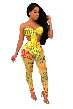 Women New Summer Mesh See Though Letter Print Strapless Crop Top Pencil Pants Suit Two Piece Set Yellow Beach Outfits
Women New Summer Mesh See Though Letter Print Strapless Crop Top Pencil Pants Suit Two Piece Set Yellow Beach Outfits