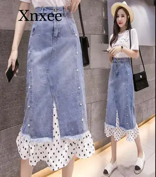 pearl dot elegant Spring Summer Fashion Women's Irregular Denim Skirt Female Casual Dots Ruffled Stitching Jeans Long Skirts
pearl dot elegant Spring Summer Fashion Women's Irregular Denim Skirt Female Casual Dots Ruffled Stitching Jeans Long Skirts