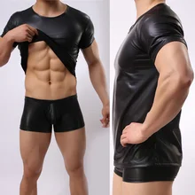 Men's Sexy Leather Black Stage Performance Round Neck Short Sleeve T-shirt Tops Hug Your Curves Showing Your Muscular Figure Hot
Men's Sexy Leather Black Stage Performance Round Neck Short Sleeve T-shirt Tops Hug Your Curves Showing Your Muscular Figure Hot