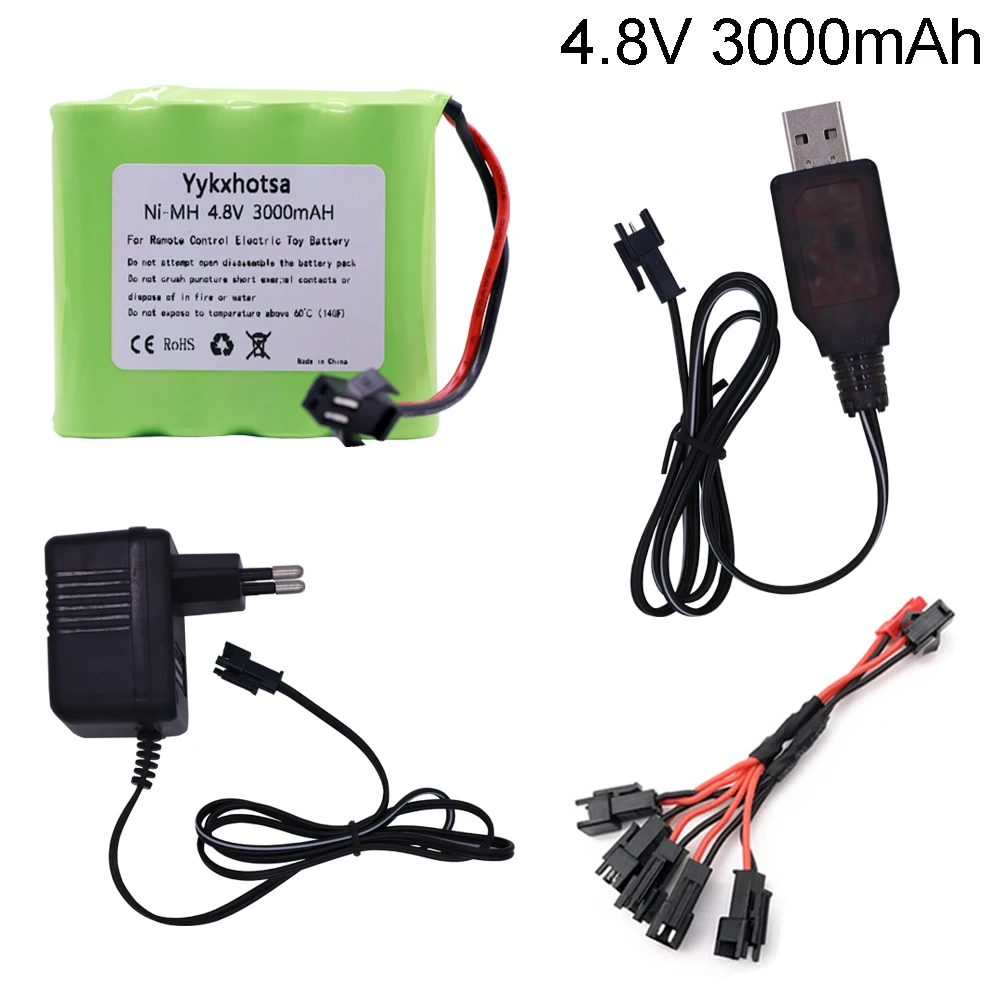 

4.8V 3000mah NiMH Battery SM Plug and Charger For Rc toys Cars Tanks Robots Boats Guns Ni-MH AA 4.8 v Battery Pack toy accessory