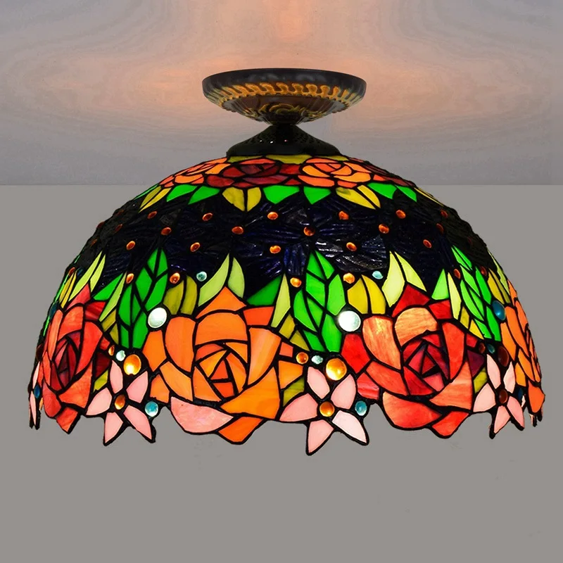 40cm European Countryside Rose Tiffany Multi-Colored Glass Restaurant Bedroom Corridor Corridor Colored Glass Ceiling Luminaire
40cm European Countryside Rose Tiffany Multi-Colored Glass Restaurant Bedroom Corridor Corridor Colored Glass Ceiling Luminaire