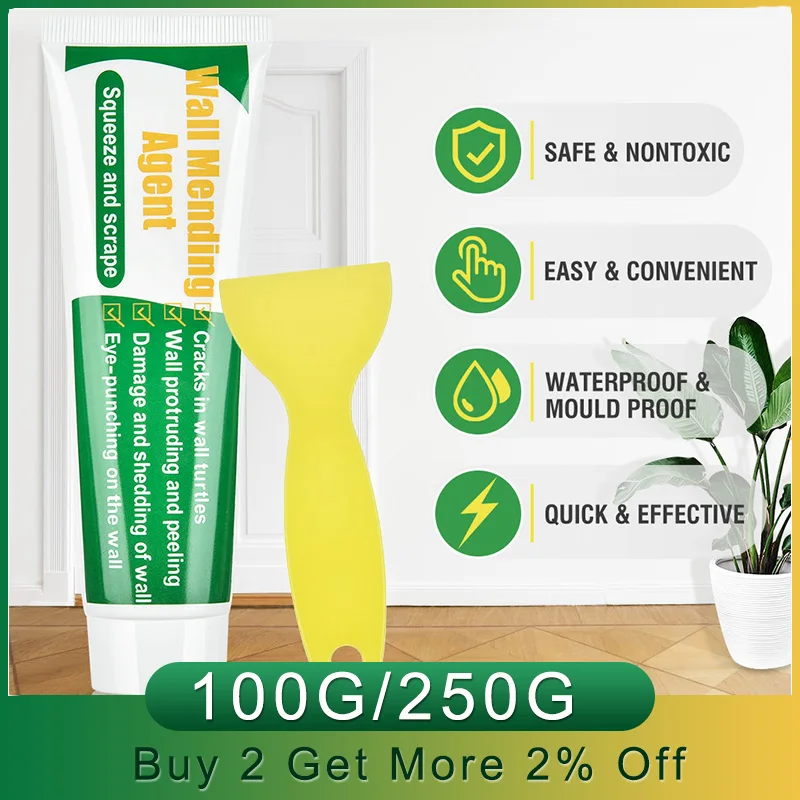 Wall Mending Agent 100g/250g Wall Repair Cream With Scraper Paint Valid Mouldproof Quick-Drying Patch Restore
Wall Mending Agent 100g/250g Wall Repair Cream With Scraper Paint Valid Mouldproof Quick-Drying Patch Restore