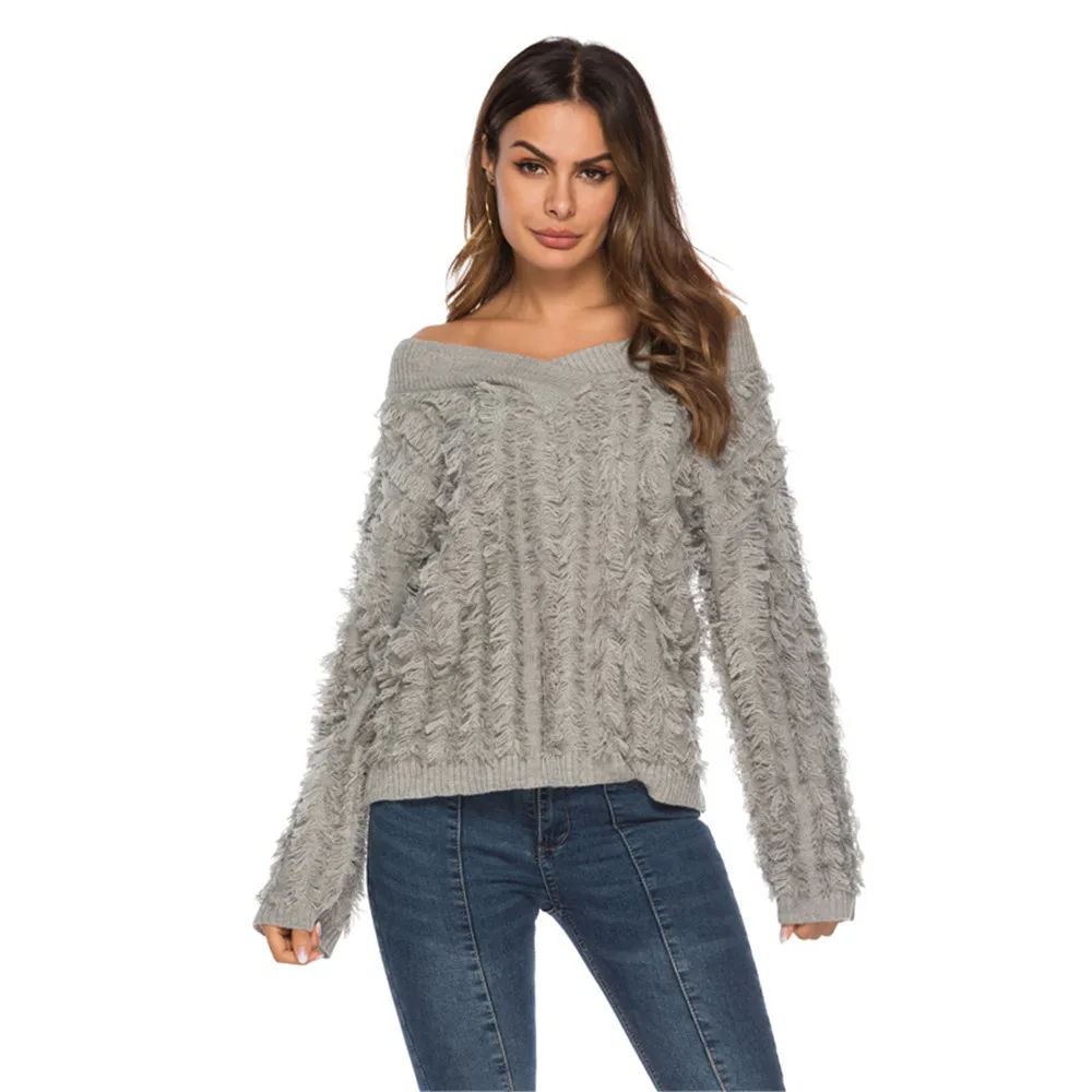 Sexy V-Neck Personality Tassel Sweater Solid Color Slash Neck Loose One Size Sweater Women Autumn Spring Tops Sweater Outwear
Sexy V-Neck Personality Tassel Sweater Solid Color Slash Neck Loose One Size Sweater Women Autumn Spring Tops Sweater Outwear