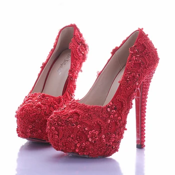 Sparkling Vogue Women Wedding Shoes for Bride Elegant Red Lace Bridal Dress Shoes Glitter Platform High Heel Bridal Shoes 
Sparkling Vogue Women Wedding Shoes for Bride Elegant Red Lace Bridal Dress Shoes Glitter Platform High Heel Bridal Shoes