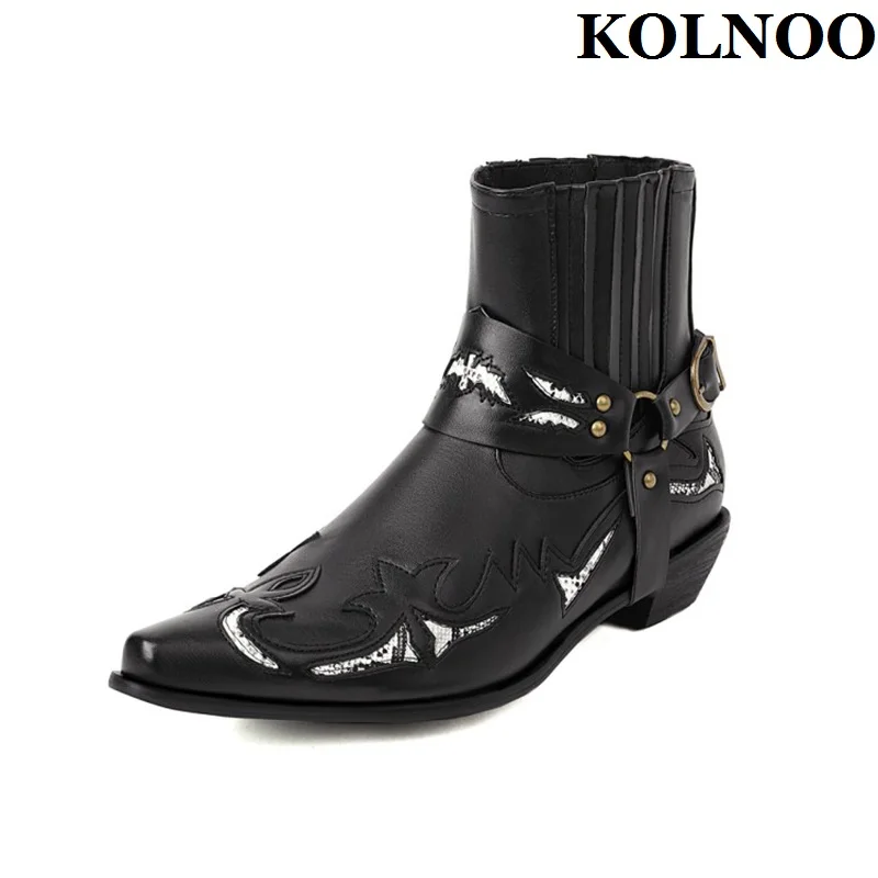 

Женские ботильоны в стиле ретро Kolnoo, Винтажные ботинки на блочном каблуке, большие размеры 35-47, вечерняя Клубная модная черная обувь для выпускного вечера