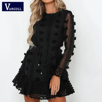 Vangull Sexy Pom Poms Women Black White Party Dresses 2020 Spring Autumn Long Sleeve Boho A-Line Ruffle Dress With Waist Tie
Vangull Sexy Pom Poms Women Black White Party Dresses 2020 Spring Autumn Long Sleeve Boho A-Line Ruffle Dress With Waist Tie