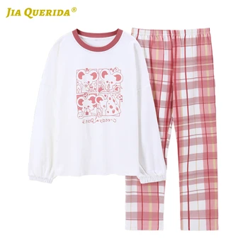 Plaid Printing Crew Neck Long Sleeve Long Pants Sleepwear Fashion Casual Style Pajamas Set Homesuit Homeclothes Ladies Cotton
Plaid Printing Crew Neck Long Sleeve Long Pants Sleepwear Fashion Casual Style Pajamas Set Homesuit Homeclothes Ladies Cotton