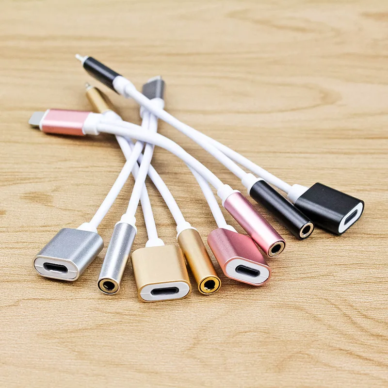

2 IN 1 Earphone 3.5mm Jack Aux Cable Dual USB Splitter Audio Adapter For iphone X 7 8 XR XSMAX Support Call For Lightning Cables