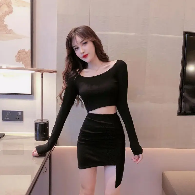 Early Autumn New Style Younger Fashion Sexy Exposed Navel T-shirt Long-sleeved Upper Garment + High Waist Skirt Set Two Pieces W
Early Autumn New Style Younger Fashion Sexy Exposed Navel T-shirt Long-sleeved Upper Garment + High Waist Skirt Set Two Pieces W