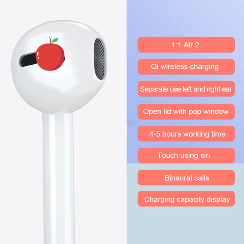 1:1 Air Wireless Earphones GPS Rename Smart LED Light Sensor Bluetooth 5.0 Earbuds Pops-up Window Wireless Charger Headsets
1:1 Air Wireless Earphones GPS Rename Smart LED Light Sensor Bluetooth 5.0 Earbuds Pops-up Window Wireless Charger Headsets