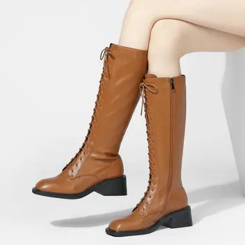 Faux Leather Chunky Heel knee high Boots Retro Square Toe Cross Strap Riding Boots Women Black Beige Brown Boots size 42 43
Faux Leather Chunky Heel knee high Boots Retro Square Toe Cross Strap Riding Boots Women Black Beige Brown Boots size 42 43