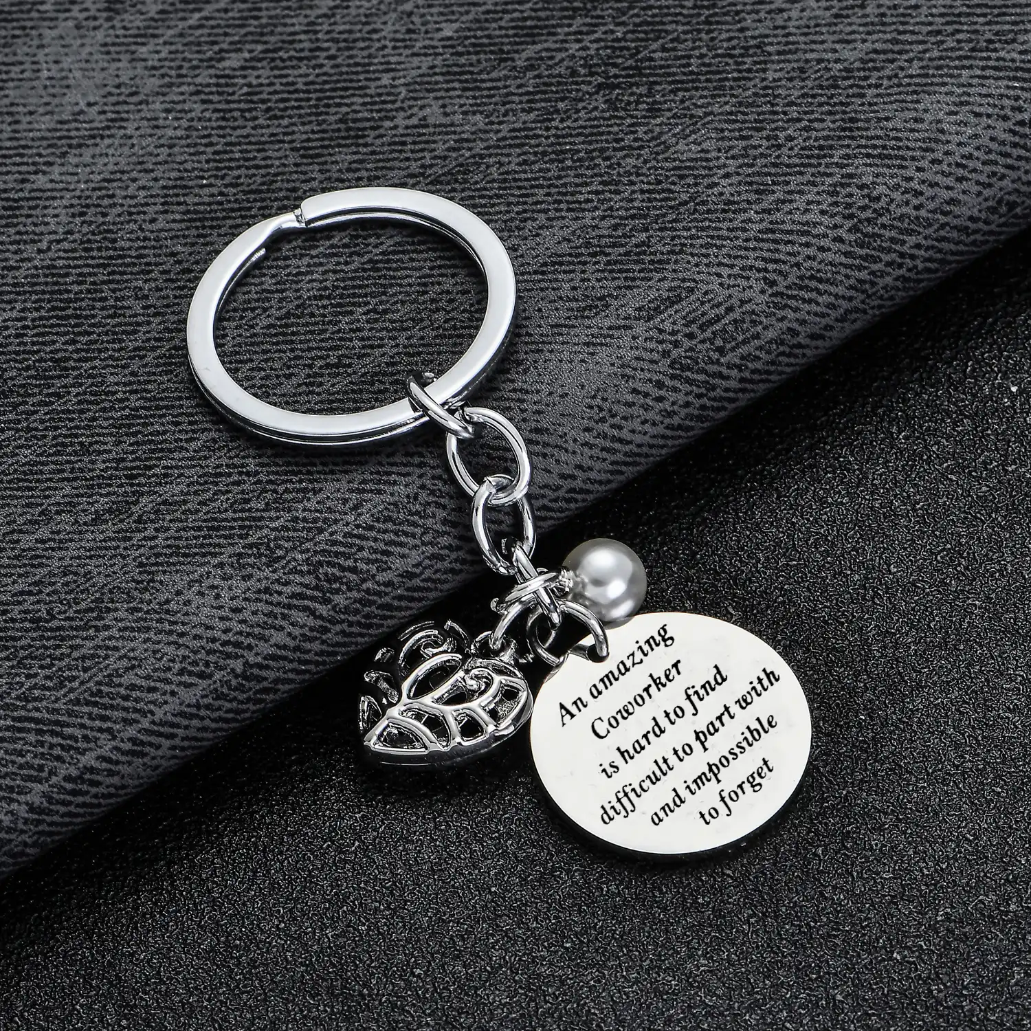 to find heart pearl charm keychains women men company colleague