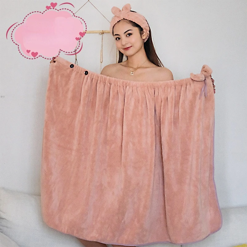 

Women Bath Towel Tube Top Can Be Worn or Wrapped Coral Fleece Four-piece Bath Skirt Large Household Absorbent Soft Towel Towels