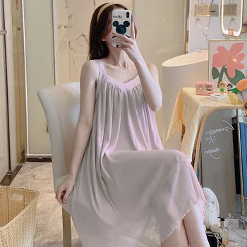 Women Sweet Pink Mesh Nightgown Sexy V-Neck Backless Spaghetti Strap Nightdress Summer Loose Night Dress Lounge Sleepwear
Women Sweet Pink Mesh Nightgown Sexy V-Neck Backless Spaghetti Strap Nightdress Summer Loose Night Dress Lounge Sleepwear
