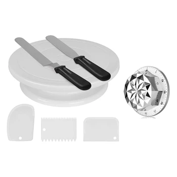 11 Inch Rotating Cake Carousel with 2 Spatulas and 3 Scrapers & Cooking Timer, Rhombus Shape Stainless Steel
11 Inch Rotating Cake Carousel with 2 Spatulas and 3 Scrapers & Cooking Timer, Rhombus Shape Stainless Steel