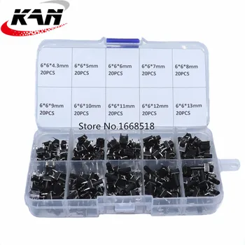 200pcs / 10 models 6*6 Light micro touch Switch sets Push Button Switch Kit , Height: 4.3MM - 13MM DIP 4Pin 6x6 Keys Tact ON/OFF
200pcs / 10 models 6*6 Light micro touch Switch sets Push Button Switch Kit , Height: 4.3MM - 13MM DIP 4Pin 6x6 Keys Tact ON/OFF