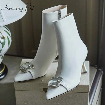 Krazing Pot new work boots genuine leather crystal decorations carrer thin high heel pointed toe zipper gorgeous ankle boots L63
Krazing Pot new work boots genuine leather crystal decorations carrer thin high heel pointed toe zipper gorgeous ankle boots L63