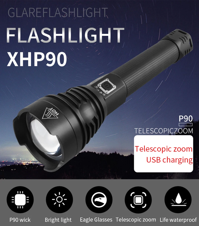 New xhp90 Most Powerful edc Led Flashlight Usb Rechargeable Torch Hand Lamp Self Defense Hunting 26650 18650 Battery Flash Light
New xhp90 Most Powerful edc Led Flashlight Usb Rechargeable Torch Hand Lamp Self Defense Hunting 26650 18650 Battery Flash Light