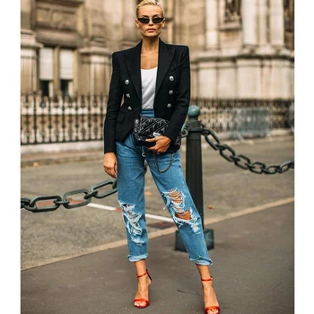 Black Vintage Double Breasted Long Blazer Women Za Gold Button Luxury Slim Blaizer jackets Work Office Lady Suit Blezer Coat 
Black Vintage Double Breasted Long Blazer Women Za Gold Button Luxury Slim Blaizer jackets Work Office Lady Suit Blezer Coat