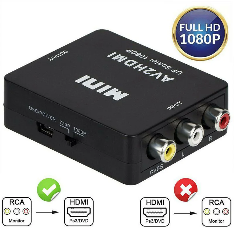 Adapter AV to HDMI converter Converts Analog Composite Input To HDMI 1080p (60HZ) Output White RCA To HDMI Converter
Adapter AV to HDMI converter Converts Analog Composite Input To HDMI 1080p (60HZ) Output White RCA To HDMI Converter