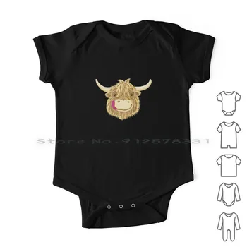 Happy Kids Scottish Highland Cow Newborn Baby Clothes Rompers Cotton Jumpsuits Happy Hairy Scotland Rancher Longhorn Farmer