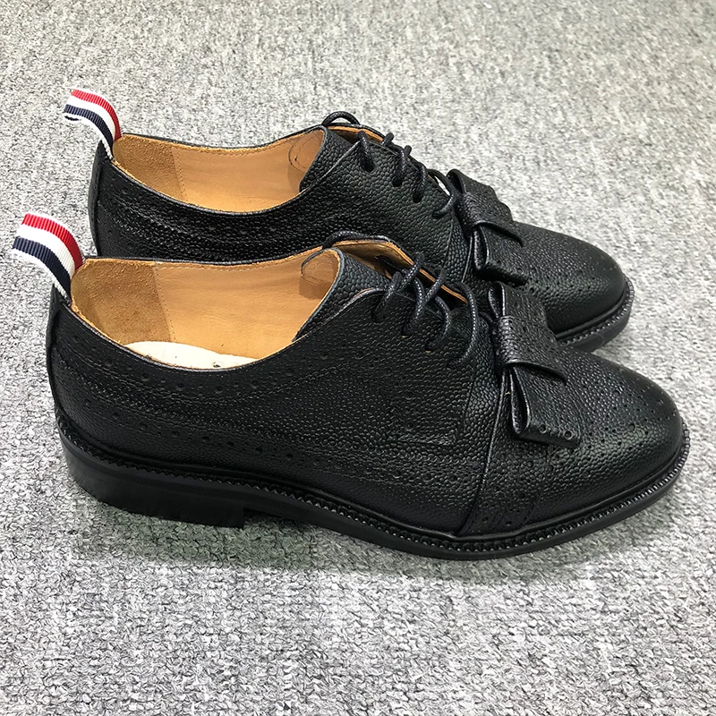 

TB THOM Shoes Spring Autunm Women Shoes Black Pebble Grain Classic Longwing Brogue Bowknot Lace-Up Fastening Leahter Shoes