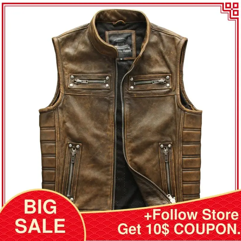 2020 Vintage Brown Motorcycle Style Leather Vest Men Plus Size 4XL Genuine Cowhide Autumn Slim Fit Biker's Leather Vest
2020 Vintage Brown Motorcycle Style Leather Vest Men Plus Size 4XL Genuine Cowhide Autumn Slim Fit Biker's Leather Vest
