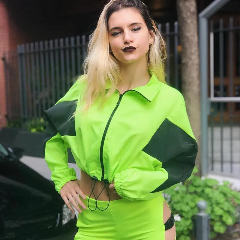 2019 Street Fashion Contrast Color Patchwork Zipper Up Hoodies Neon Green Stand Collar Sweatshirts Women Drawstring Crop Tops
2019 Street Fashion Contrast Color Patchwork Zipper Up Hoodies Neon Green Stand Collar Sweatshirts Women Drawstring Crop Tops