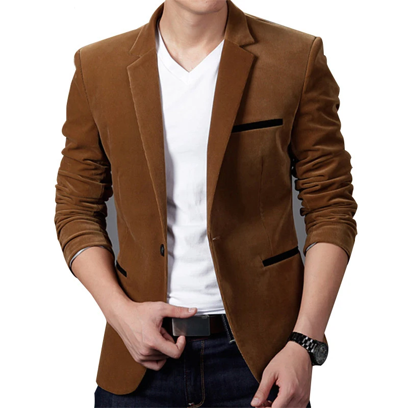 Фото High Quality Corduroy Luxury Blazer Men Casual Slim Fit Suit Jacket blazer masculino Spring Autumn Blazers Plus Size 3XL | Мужская