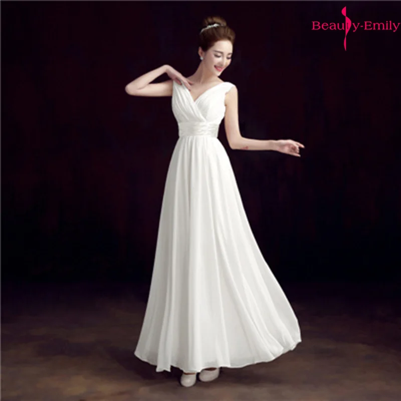Фото Beauty-Emily Long Chiffon V Neck Bridesmaid Dresses 2021 Sleeveless Party Bridal Dress For Wedding Guests Open Back Vestido | Свадьбы и