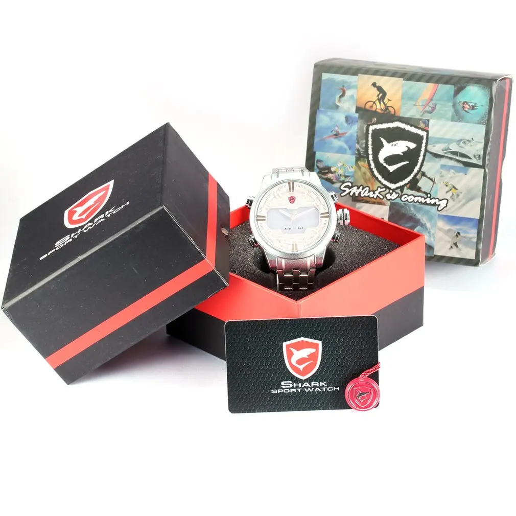 Sawback Angel SHARK Sport Watch Mens Digital LED Backlight Stainless Steel Band Date Alarm Quartz Waterproof Wristwatch /SH202
Sawback Angel SHARK Sport Watch Mens Digital LED Backlight Stainless Steel Band Date Alarm Quartz Waterproof Wristwatch /SH202