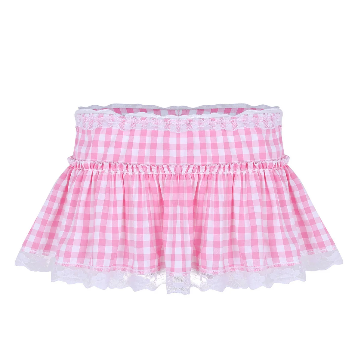 

Men Women School Girls Short Skirt with Lace Hem Pleated Gingham A-line Mini Skirt Sexy Sissy Skirts Party Cosplay Clubwear