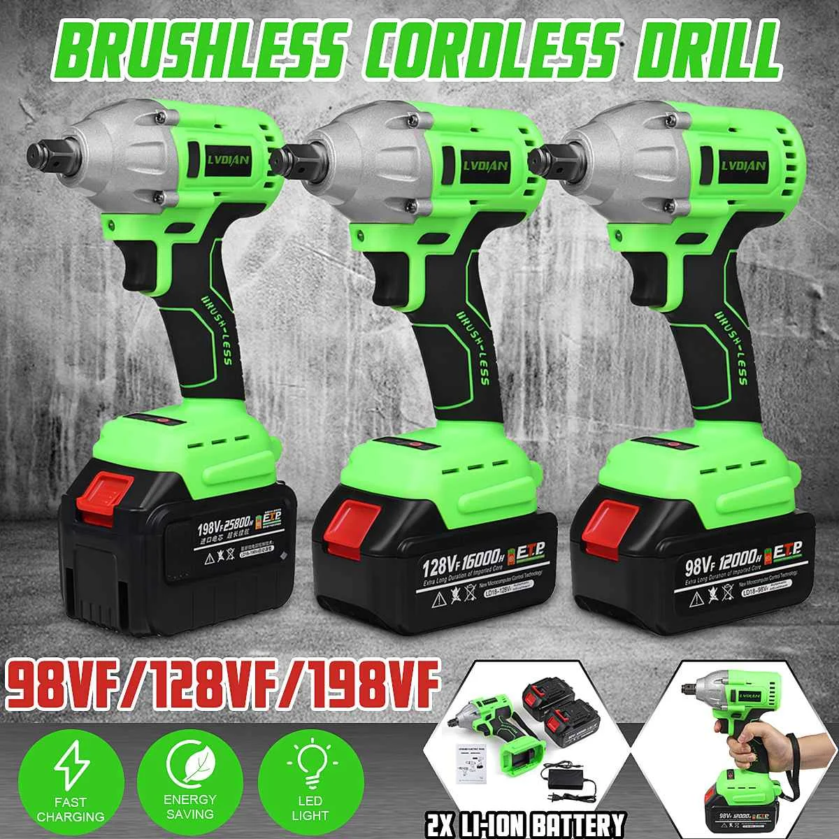 98/128/198VF Upgrade 2 Battery Brushless Cordless Electric Wrench Impact Wrench Power Electric tool Impact Industrial Tool
98/128/198VF Upgrade 2 Battery Brushless Cordless Electric Wrench Impact Wrench Power Electric tool Impact Industrial Tool
