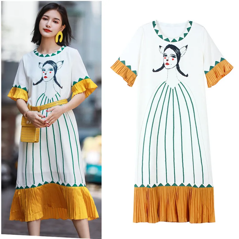 Loose Summer Woman Fashion Unique Ladies Printing Short Sleeve Ruffles Casual Maxi Dresses Female Orange Green Dress NS32
Loose Summer Woman Fashion Unique Ladies Printing Short Sleeve Ruffles Casual Maxi Dresses Female Orange Green Dress NS32