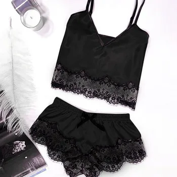 Women Pajama Suit Young Girl Two Piece Sets Vest+Shorts Home Pullover Black Lace Bow Sexy Lady Simple Casual Set 2020 Summer
Women Pajama Suit Young Girl Two Piece Sets Vest+Shorts Home Pullover Black Lace Bow Sexy Lady Simple Casual Set 2020 Summer