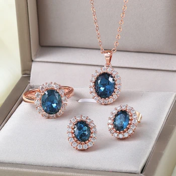 S110 Rose Gold Color Blue Austrian Crystal Jewelry Set With 3 Pcs For Women Party Work Gift 
S110 Rose Gold Color Blue Austrian Crystal Jewelry Set With 3 Pcs For Women Party Work Gift