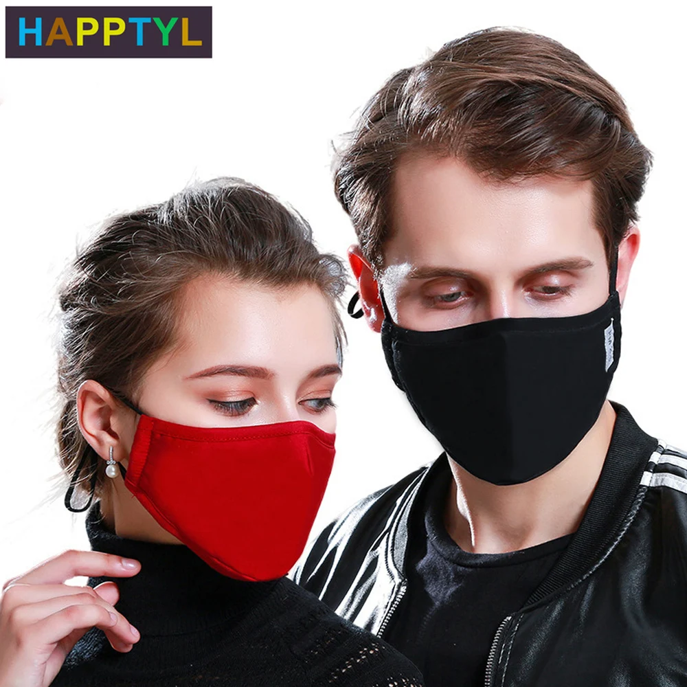 HAPPTYL хлопковая маска для рта PM2.5 черная фильтр с активированным углем маски