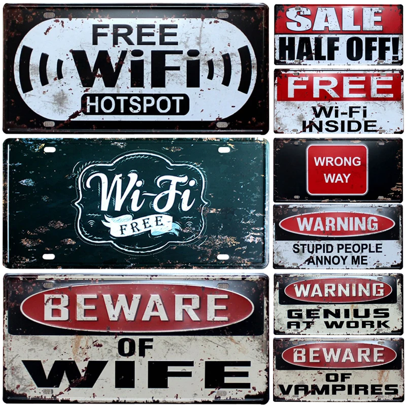 Предупреждение ющие знаки с бесплатным Wi-Fi Классический потертый металлический