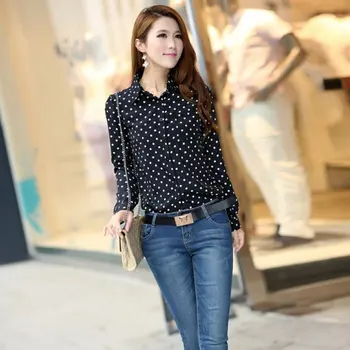 Women Shirt Summer Fall Polka Dots Vintage Design Long Sleeve Turn Down Collar Clothing Shirt 
Women Shirt Summer Fall Polka Dots Vintage Design Long Sleeve Turn Down Collar Clothing Shirt