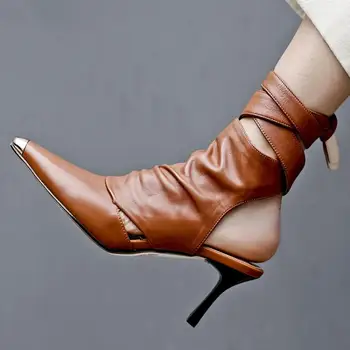 2019 Women boots Solid Leather Hollow Cutout Slingback Shoes Women Metal Pointed Toe Stiletto Heels Sandals Lace Up Boots
2019 Women boots Solid Leather Hollow Cutout Slingback Shoes Women Metal Pointed Toe Stiletto Heels Sandals Lace Up Boots