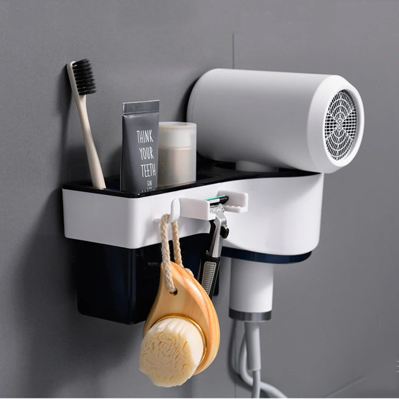 

Bathroom finishing brush hair dryer rack wall-mounted shelf makeup storage nailless hair dryer toothbrush holder