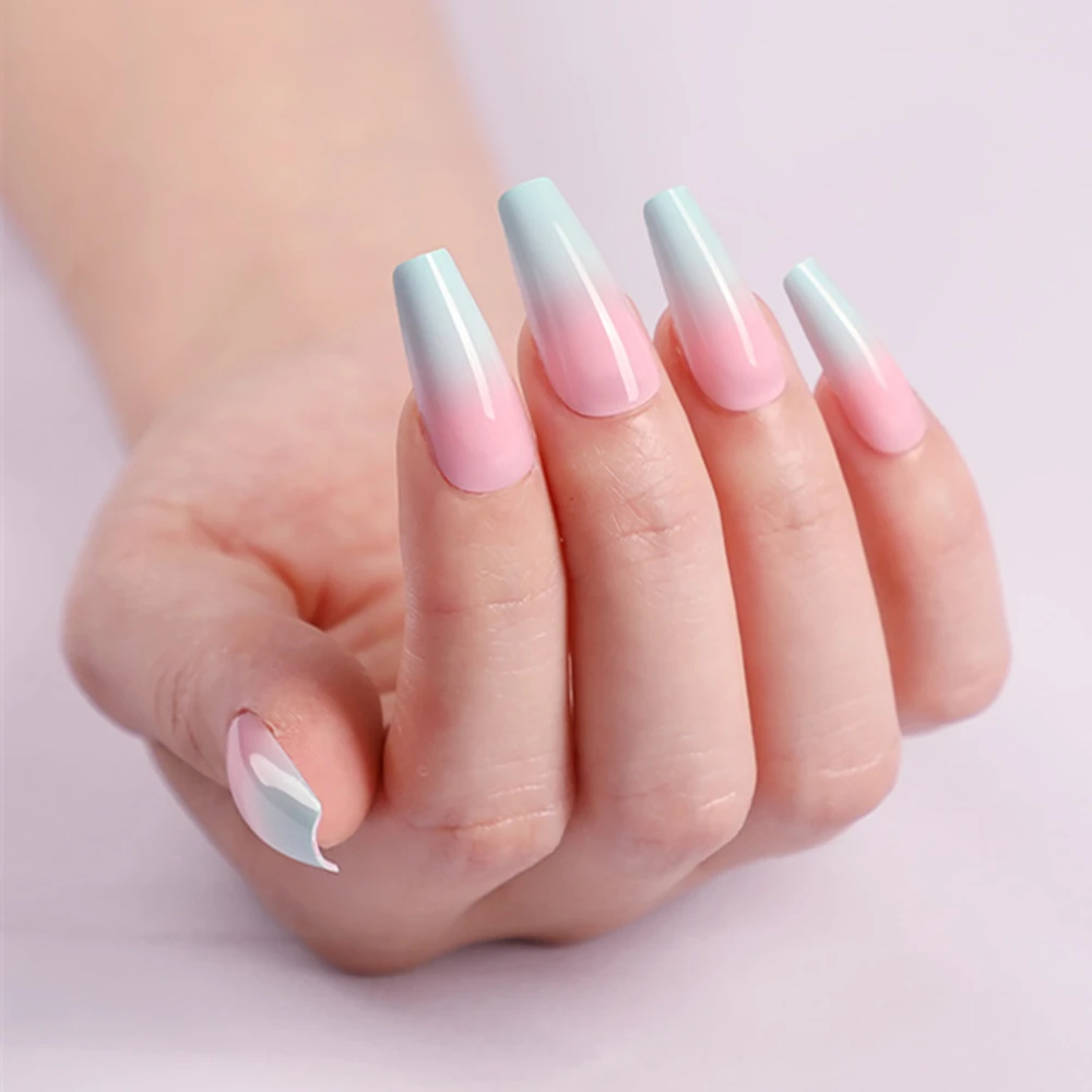 French Coffin False Fingernails Gradient Pink Green Artificial Fake Nails With Design DIY Full Cover Tips Manicure Tool
French Coffin False Fingernails Gradient Pink Green Artificial Fake Nails With Design DIY Full Cover Tips Manicure Tool