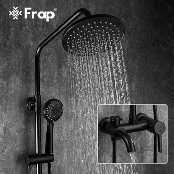

Frap Black Bathroom Shower Faucets Set Bathtub Mixer Faucet With Hand Sprayer Wall Mounted Bathroom Exposed Rainfall Tap F2416-1