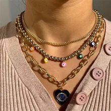 New Heart Evil Eyes Pendant Multilayer Metal Chain Necklace For Women Colorful Eye Golden Beads Choker Necklaces Fashion Jewelry
New Heart Evil Eyes Pendant Multilayer Metal Chain Necklace For Women Colorful Eye Golden Beads Choker Necklaces Fashion Jewelry