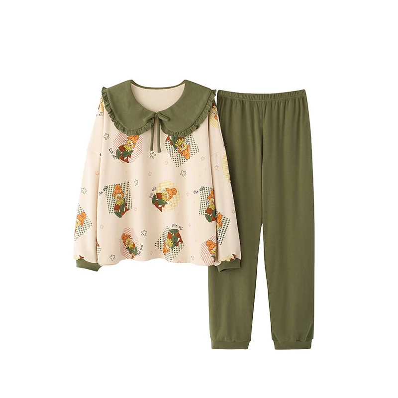 Autumn winter women's cotton pajamas long sleeve cute cartoon home clothes loose and comfortable two-piece girls' Pajamas Set
Autumn winter women's cotton pajamas long sleeve cute cartoon home clothes loose and comfortable two-piece girls' Pajamas Set