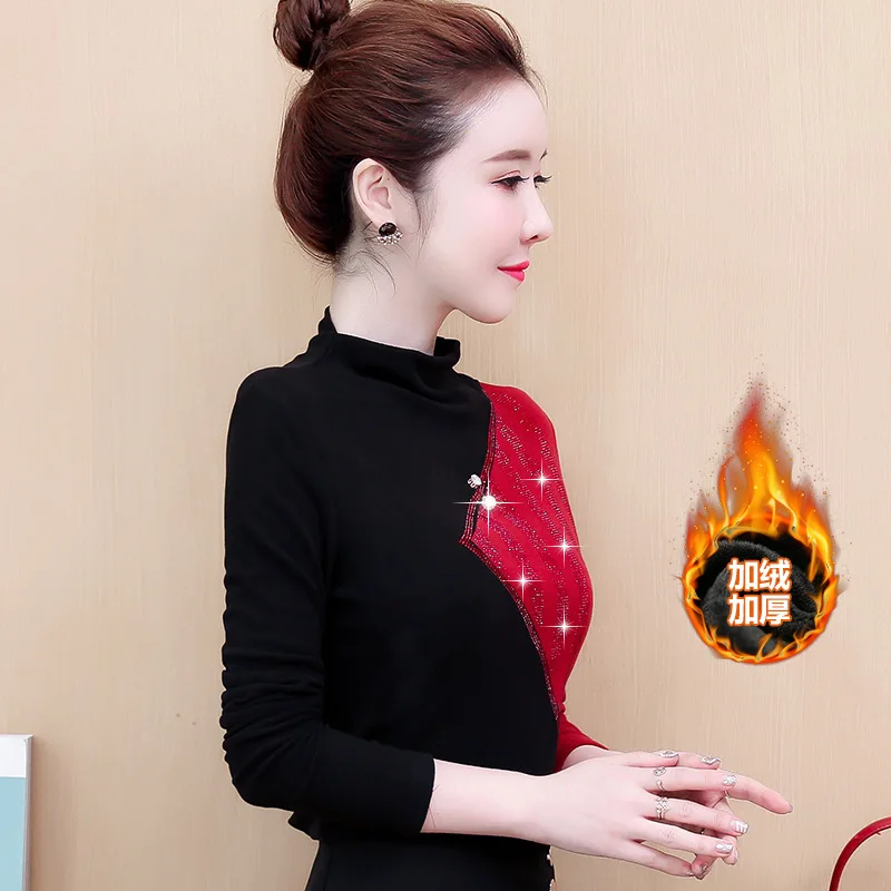 2019 Autumn And Winter New Style Korean-style Slim Fit Underwear Brushed plus Velvet Contrast Color Joint Hot Drilling Base Shir
2019 Autumn And Winter New Style Korean-style Slim Fit Underwear Brushed plus Velvet Contrast Color Joint Hot Drilling Base Shir