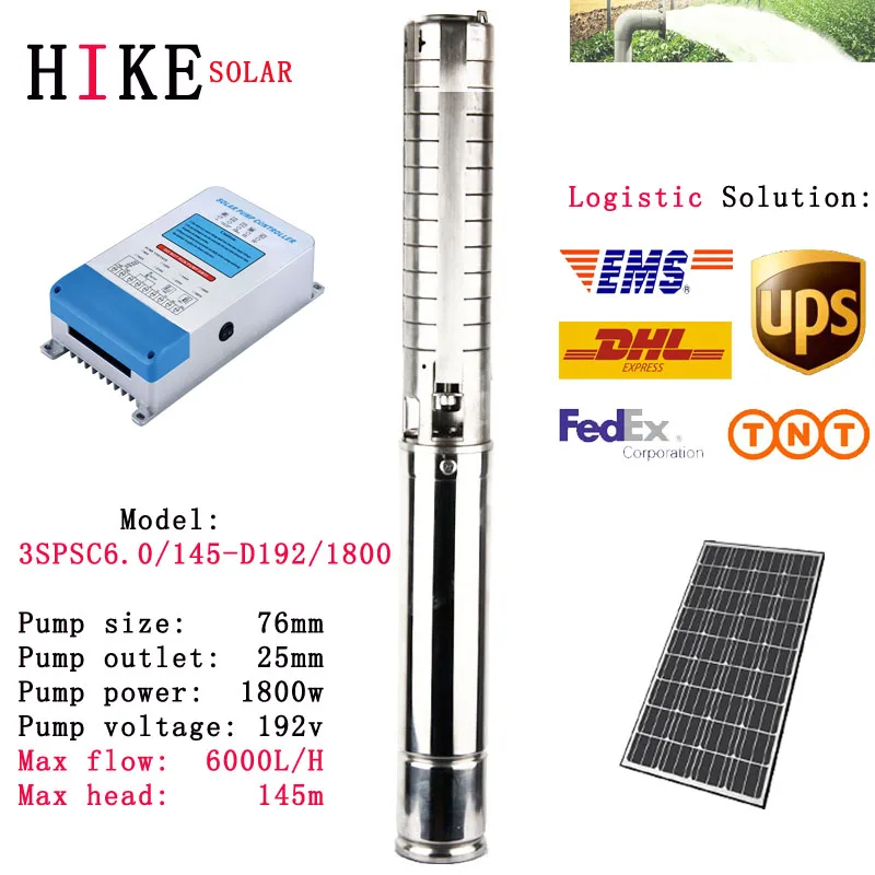 

Hike solar equipment 48V DC 3" 2.5hp dc solar bore pump for underground water Solar pump system 3SPSC6.0/145-D192/1800